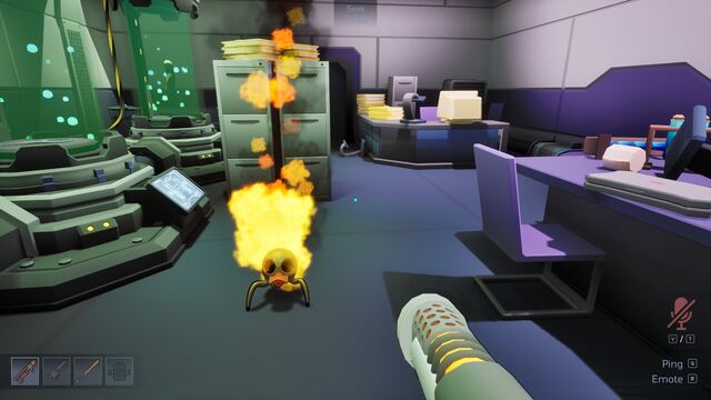 Flames sweeping a green laboratory